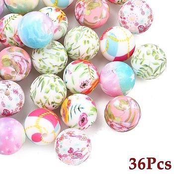 36Pcs 6 Styles Round Food Grade Eco-Friendly Silicone Focal Beads, Mixed Color, 15x15mm, Hole: 2~3mm, 6pcs/style