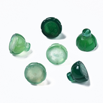 Natural Chalcedony Charms, Dyed, Lotus, Green, 8~10x10mm, Hole: 1mm