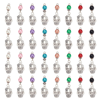 8 Sets Alloy Pendants, with ABS Plastic Imitation Pearl Beads, Antique Silver, Skull, Mixed Color, 40mm, Hole: 3mm, 8pcs/set