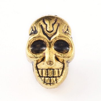 Alloy European Beads, Large Hole Beads, Skull, Antique Golden, 12x8x9mm, Hole: 4.5mm
