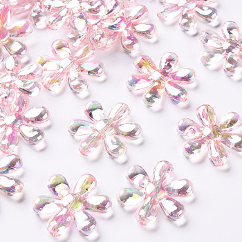 Transparent Acrylic Beads, AB Color, Flower, Pink, 25x4.5mm, Hole: 1.6mm, about 375pcs/500g