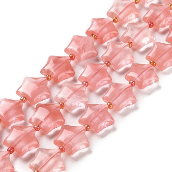 Cherry Quartz Glass Beads Strands, with Seed Beads, Star, 14~15.5x15~16x6.5~7mm, Hole: 1mm, about 24~25pcs/strand, 15.55''~15.95''(39.5~40.5cm)
