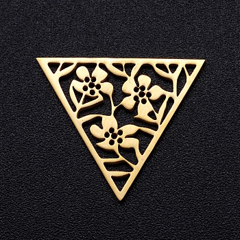 201 Stainless Steel Filigree Joiners Links, Laser Cut, Triangle with Flower, Golden, 17x20x1mm