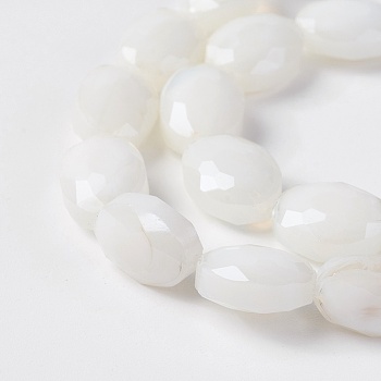 Electroplate Glass Beads Strands, Pearl Luster Plated, Faceted Oval, WhiteSmoke, 11.5~12x8.5~9x6~6.5mm, Hole: 1.2mm, about 25pcs/strand, 11.8 inch(30cm)