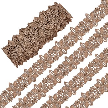 Polyester Lace Trim, Garment Accessory, Flower, Tan, 1-3/4 inch(45mm)