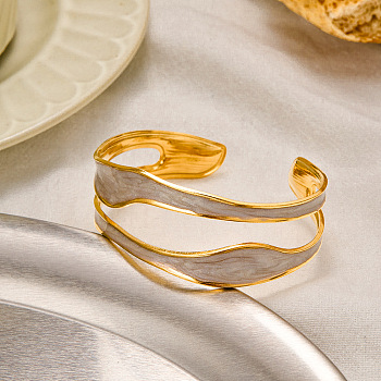 304 Stainless Steel Cuff Bangles, Wide Bangles for Women, with Enamel, Golden, 7/8 inch(2.25cm), Inner Diameter: 2-1/8 inch(5.3cm)