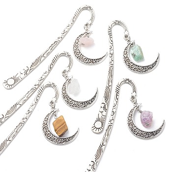 Mixed Natural Gemstone Raw Beads Bookmarks, Hook Bookmark, Moon Pendant Book Marker, 122mm
