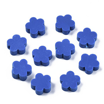 Handmade Polymer Clay Beads, Flower, Royal Blue, 9.5~10x10x3.5~4.5mm, Hole: 1.6mm