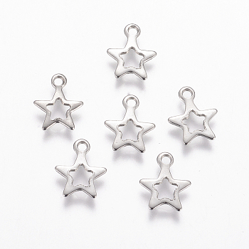 201 Stainless Steel Charms, Star, Stainless Steel Color, 10.5x9x0.8mm, Hole: 1mm