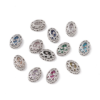 Eco-friendly Brass Micro Pave Cubic Zirconia Multi-strand Links, Rack Plating, Cadmium Free & Lead Free, Oval, Platinum, Mixed Color, 12x8x5mm, Hole: 1.2mm