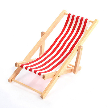 Miniature Foldable Wooden Beach Lounge Chair Display Decorations, with Cloth, for Dollhouse Decor, Red, 110x50mm