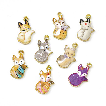 Painted Alloy Pendants, Fox Charm, Cadmium Free & Nickel Free & Lead Free, Golden, Mixed Color, 19.5x11.5x2mm, Hole: 1.5mm