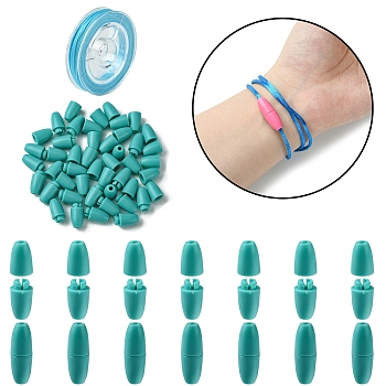 30Sets Plastic Breakaway Clasps, For Rubber Silicone Teething Necklaces with 1Roll Nylon Thread, Medium Turquoise, 24x9mm, Hole: 2.5mm