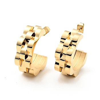 304 Stainless Steel Watchband Shape Stud Earrings, Thick Half Hoop Earrings for Women, Golden, 24.5x8.8x4mm, Pin: 0.65mm
