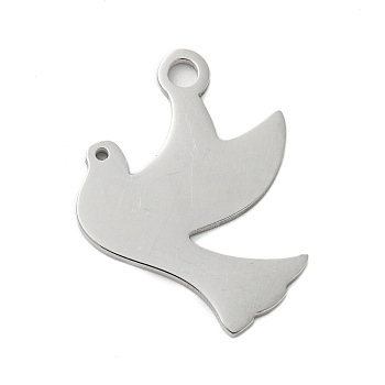 304 Stainless Steel Pendants, Laser Cut, Pigeon Charm, Stainless Steel Color, 18.5x20x1mm, Hole: 2.5mm