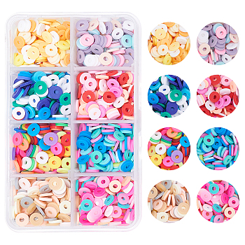 ARRICRAFT Handmade Polymer Clay Beads Strands, for DIY Jewelry Crafts Supplies, Heishi Beads, Disc/Flat Round, Mixed Color, 6x0.5mm, Hole: 1.8mm, 8 colors, 250pcs/color, 2000pcs/box