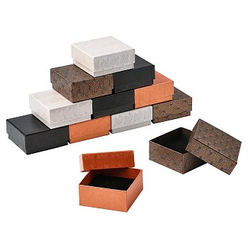 12Pcs 4 Colors Paper Jewelry Set Boxes, with Black Sponge, for Necklaces and Earring, Square, Mixed Color, 7.5x7.5x3.6cm, 3pcs/color