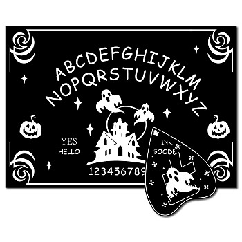 Printed Wood Pendulum Dowsing Divination Board Set, Rectangle Talking Board, with Planchette Accessories, Halloween Theme, Ghost, 11.2~30x9~21x0.5cm, 2pcs/set