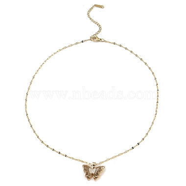 Butterfly Light Gold Brass Micro Pave Cubic Zirconia Pendant Necklaces(NJEW-E105-04KCG)-2