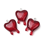 Transparent Resin Pendants, Melting Heart Charm, with Platinum Iron Loop, Red, 29~30x21x8mm, Hole: 2mm(AC-CBA0B6E-02A)