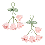 2Pcs Crochet Lily of The Valley Polyester Car Hanging Pendant, for Auto Rear View Mirror and Car Interior Hanging Accessories, Pink, 188mm(HJEW-FG0001-14B)