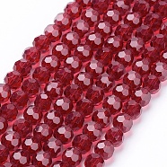 Glass Beads Strands, Faceted(32 Facets), Round, Dark Red, 6mm, Hole: 1.2mm, about 88~91pcs/strand, 19.49 inch~20.08 inch(49.5~51cm)(EGLA-J042-6mm-20)