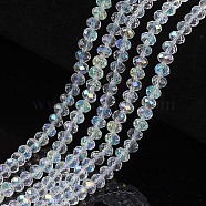Electroplate Glass Beads Strands, Half Rainbow Plated, Faceted, Rondelle, Clear, 3.5x3mm, Hole: 0.4mm, about 123~127pcs/strand, 13.7~14.1 inch(35~36cm)(EGLA-A034-T3mm-L19)