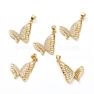 Brass Micro Pave Clear Cubic Zirconia Pendants, with Jump Ring, Long-Lasting Plated, Butterfly, Real 18K Gold Plated, 26x19x3mm, Hole: 5x3mm(ZIRC-L100-105G)