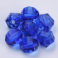 Transparent Acrylic Beads, Faceted, Round, Blue, 6x5.5mm, Hole: 1.3mm, about 4500pcs/500g(TACR-Q256-6mm-V44)