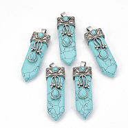 Synthetic Turquoise Pendants, with Alloy Findings, Sword, Dyed, Antique Silver, 49~55x16x10~11mm, Hole: 6.5x3mm(X-G-S292-05D)