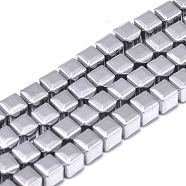 Electroplate Non-magnetic Synthetic Hematite Beads Strands, Faceted Cube, Platinum Plated, 6x6x6mm, Hole: 2mm, about 71pcs/strand, 15.7 inch(G-T061-35A)