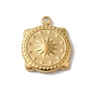 304 Stainless Steel Pendants, Flat Round with Sun Pattern Charm, Real 14K Gold Plated, 27x14x2.5mm, Hole: 1.6mm(STAS-L022-314G)