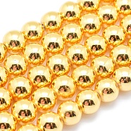 Electroplate Non-magnetic Synthetic Hematite Beads Strands, Grade AAA, Long-Lasting Plated, Round, Golden Plated, 3mm, Hole: 1mm, about 140pcs/strand, 15.7 inch(40cm)(G-L485-01B-G)