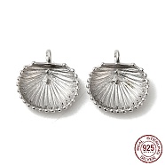 Rhodium Plated 925 Sterling Silver Charms, Shell Charm, with S925 Stamp, Real Platinum Plated, 11.5x11x3mm, Hole: 1.4mm, Pin: 0.6mm(STER-M114-07P)