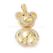 Rack Plating Brass Micro Pave Clear Cubic Zirconia Pendants, Bear Charms, Long-Lasting Plated, Cadmium Free & Lead Free, Real 18K Gold Plated, 33x19x8mm, Hole: 4x3mm(KK-R144-06G)