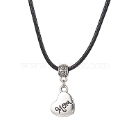 Heart with Word Mom Alloy Pendant Necklace with Imitation Leather Cords, for Mother's Day, Antique Silver, 17.72 inch(45cm)(NJEW-JN04494)
