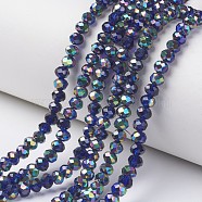 Electroplate Transparent Glass Beads Strands, Half Multi-color Plated, Faceted, Rondelle, Medium Blue, 6x5mm, Hole: 1mm, about 85~88pcs/strand, 16.1~16.5 inch(41~42cm)(EGLA-A034-T6mm-Q08)