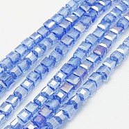 Electroplate Glass Beads Strands, AB Color Plated, Faceted, Cube, Cornflower Blue, 3x3x3mm, Hole: 1mm(EGLA-D018-3x3mm-61)