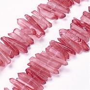 Natural Quartz Crystal Points Beads Strands, Dyed, Nuggets, Cerise, 15~30x4~8x4~7mm, Hole: 1mm, 8 inch(G-K181-B09)