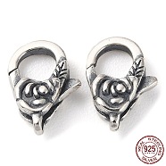 925 Thailand Sterling Silver Lobster Claw Clasps, Flower, with 925 Stamp, Antique Silver, 13.5~14x9x4.5mm, Hole: 1.4mm(STER-D003-21AS)