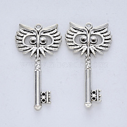 Tibetan Style Alloy Pendant Rhinestone Settings, Cadmium Free & Lead Free, Key, Antique Silver, Fit fro 1.5mm & 3mm Rhinestone, 53x27x3.5mm, Hole: 1.8mm, about 98pcs/500g(TIBE-R316-107AS-RS)