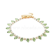 Acrylic Leaf Charm Anklets with Imitation Pearl Beaded for Women, Golden, 9-1/8 inch(23cm)(AJEW-AN00523)