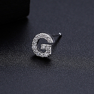 Platinum Brass Micro Pave Cubic Zirconia Stud Earrings, Initial Letter, Letter G, No Size(XI6969-7)