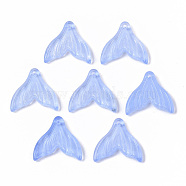Transparent Spray Painted Glass Pendants, Mermaid Fishtail, Light Sky Blue, 19x19.5x3.5mm, Hole: 1.2mm(GLAA-S190-009A-B01)