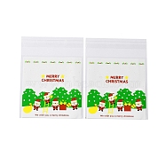 Christmas Theme Plastic Bakeware Bag, with Self-adhesive, for Chocolate, Candy, Cookies, Square, Lime Green, 130x100x0.2mm, about 100pcs/bag(OPP-Q004-04F)