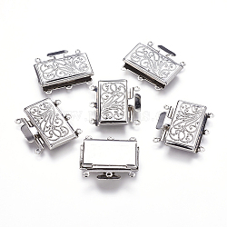 Multi-strand Box Clasps, Brass, Nickel Free, Platinum Color, about 21mm wide 23mm long, 5mm thick, hole: 1.5mm(X-KK291)