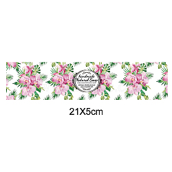 Handmade Soap Paper Tag, Both Sides Coated Art Paper Tape with Tectorial Membrane, Rectangle with Leaf/Flower Pattern & Word, for Soap Packaging, Pearl Pink, 210x50mm(DIY-WH0243-072)