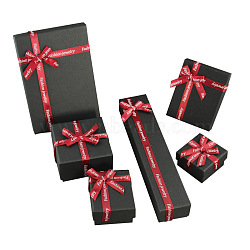 Cardboard Bracelet Boxes, with Satin Ribbon Bowknot, Jewelry Gifts Boxes, Red, 8.8x8.8x4.5cm(CBOX-WH0004-17G-02)
