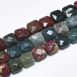 Natural Indian Agate Beads Strands, Faceted, Square, 8~8.5x8~8.5x5mm, Hole: 1mm, about 25pcs/strand, 8.0''(G-S357-D01-03)