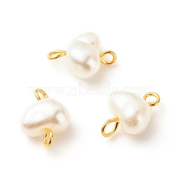 ABS Plastic Imitation Pearl Connector Charms, with Brass Double Loops, Heart, Golden, 12.5~13x9x6mm, Hole: 1.8~2mm(PALLOY-JF01563)